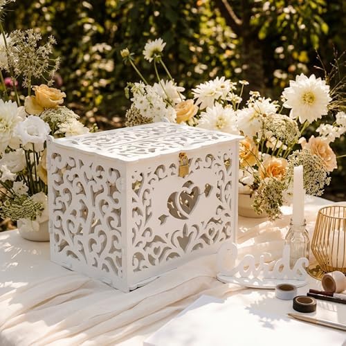 Jolik Wedding Card Box With Sign, Large DIY Locking Money Box Holder for Wedding Reception, Gift Card & Envelope Storage, Anniversary & Birthday Party Decoration, Bridal Party Box
