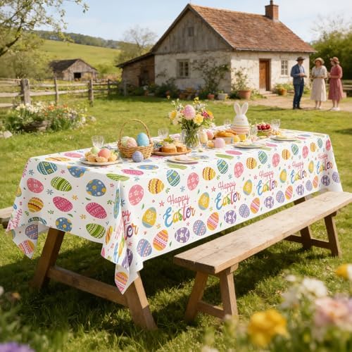 3-Pack Easter Egg Disposable Plastic Tablecloths – 54 x 108 Inch Rectangular Table Covers for Spring Parties and Holiday Decor