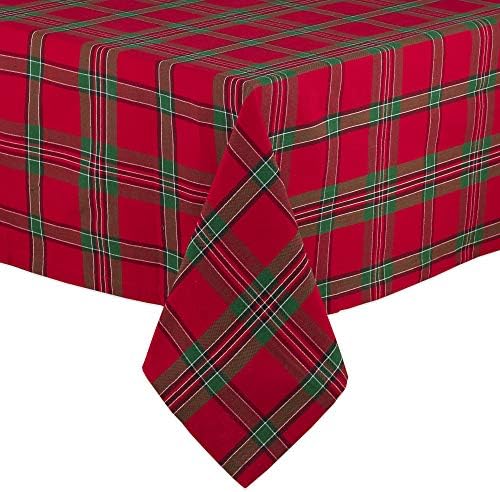 DII Farmhouse Christmas Plaid Dining Table & Kitchen Décor, Holiday Tablecloth, 60x84, Red & Green