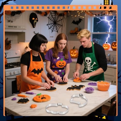 Teenyyou 3 Pcs Large Halloween Cookie Cutters Set 7.5 Inch Extra Large Pumpkin Bat Ghost Shapes Stainless Steel Metal Giant Cookie Cutters Molds for Halloween Day Baking Party Kitchen Accessories