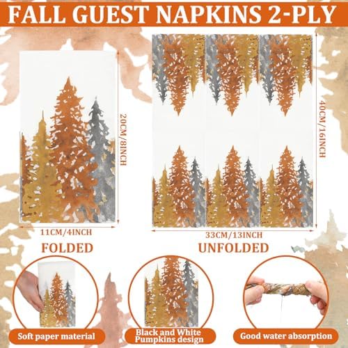 Seajan 200 Pcs Fall Tree Disposable Hand Towels Paper Guest Napkins