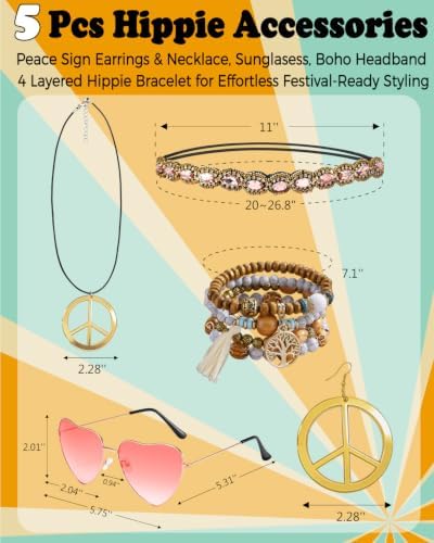 60s 70s Outfit for Women Hippie Costume Clothes Fringe Vest Accessories