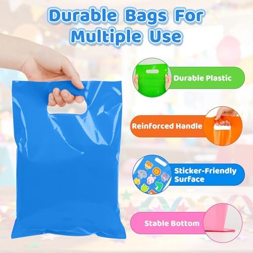 VieFantaisie 50 PCS Blue Party Favor Bags, 8" x 11" Goodie Bags for Candy Treat Craft Easter Egg, Plastic Gift Bag with Die Cut Handles for Birthday Party, School Events & Small Business, Wedding