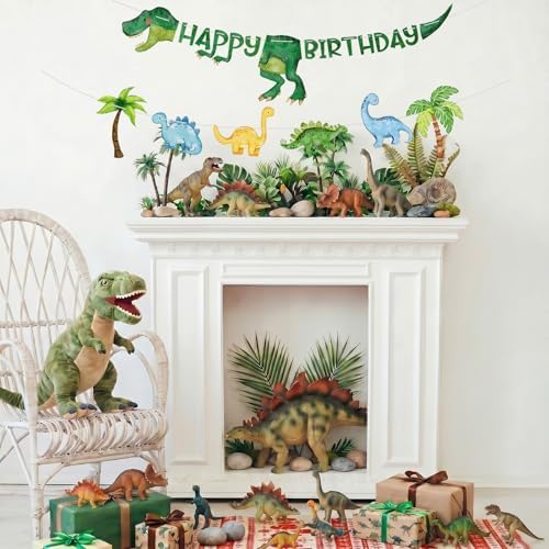 Dinosaur Birthday Decorations Banner - DIY Paper Happy Birthday Banners, Green Animal Dino Bday Sign Garland Backdrop for Dinosaur Themed Indoor Outdoor Home Birthday Party Decor Supplies Favors Props