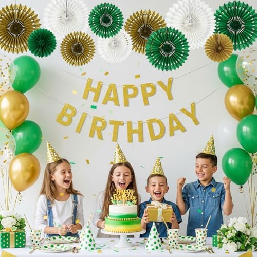 BEISHIDA Honeycomb Round Paper Fans Green Gold Hanging Party Decoration