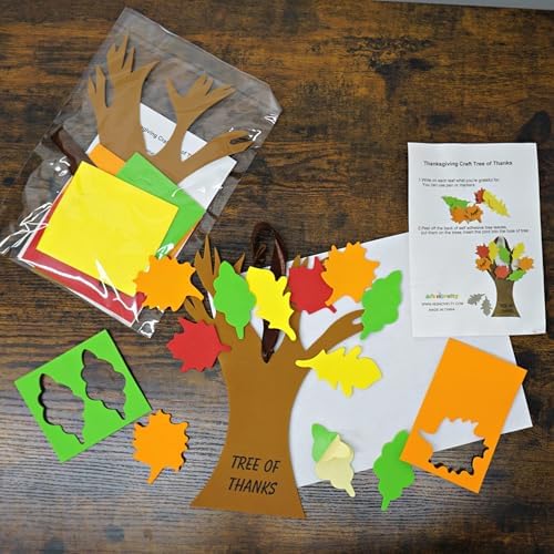 4E's Novelty Tree Craft Kit 4-Pack, Foam, Self-Adhesive - 11” Thanksgiving Craft, Ideal for Fall Crafts for Kids Perfect Gratitude Kit with Leaves to Write On