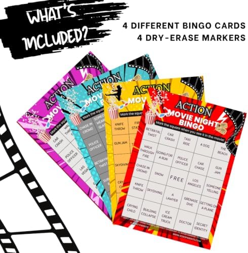 XOXO Parents Movie Night Bingo Cards, Reusable Supplies - Action