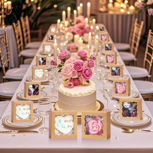 3.2x3.2x1.5 Inches 100PCS Chocolate Truffle Boxes Mini Bakery Boxes with Window for Cookies,Soap,Donut, Macaron,Brownie(Brown)