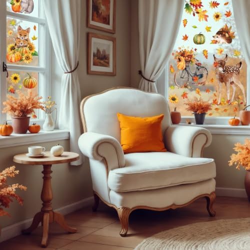 68Pcs Fall Window Clings, Fall Window Stickers for Autumn Thanksgiving Party Decor