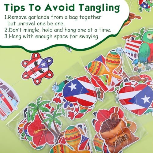 Spakon 8 Pcs Puerto Rico Garlands Puerto Rican Party Hanging Decorations Hibiscus Garlands Banners Frog Paper Cutouts for Birthday Festivals Party Ceiling Wall Decor