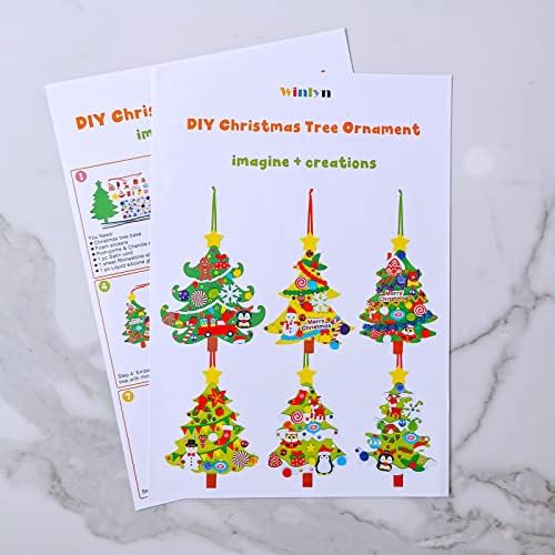 Winlyn 24 Sets Christmas Tree Ornaments Decorations Art Sets DIY Christmas Craft Kits Pine Tree Snowman Snowflake Penguin Foam Stickers Arts and Crafts for Kids Party Favors Home Classroom Activities