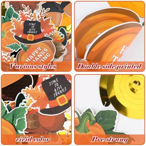 40Pcs Thanksgiving Decorations, Pre-Assembled Thanksgiving Banner & Garland, Hanging Swirls Decorations for Home Office Classroom Indoor Decor