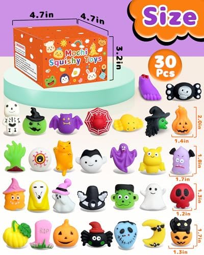 30 Pcs Halloween Squishy Toys, Party Favors for Kids, Non Candy Treats