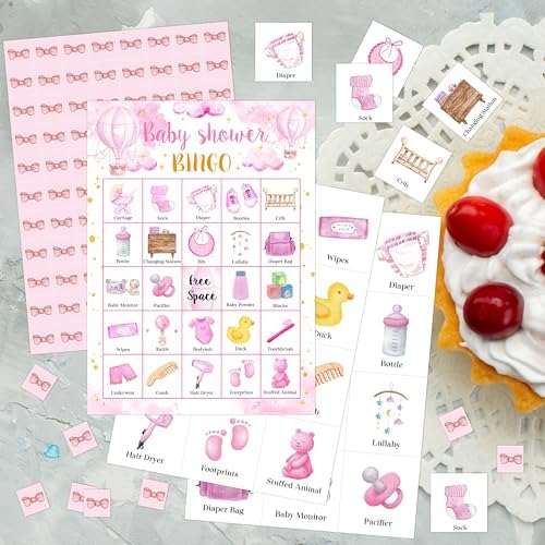 Baby Shower Bingo Game, Moon and Stars Bingo Cards Set, Blue Gender Reveal Party Bingo Supplies for Adults, Family Friends Activities Favors Decorations for 24 Player, 01
