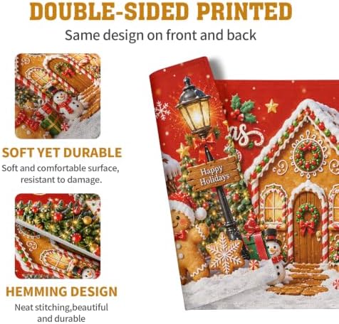 Merry Christmas Gingerbread Man Placemats Set of 4 12x18 Inch