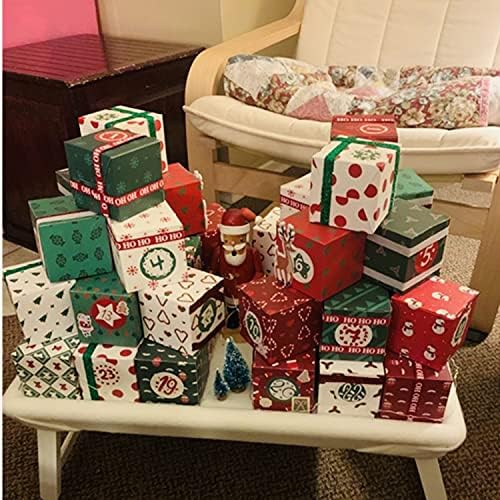 KESOTE DIY Empty Advent Calendar, 24 Cardboard Treasure Boxes with 1-24 Number Stickers Christmas Countdown Calendar for Xmas Holiday Decor