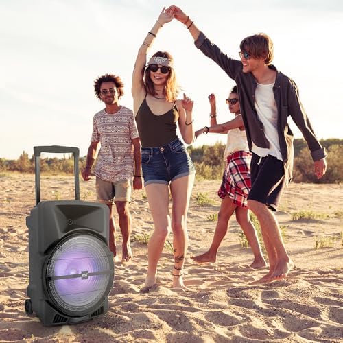 Wireless Portable PA Speaker System -1200W High Powered Bluetooth Compatible Indoor and Outdoor DJ Sound Stereo Loudspeaker w/USB SD MP3 AUX 3.5mm Input, Flashing Party Light & FM Radio -PPHP1544B
