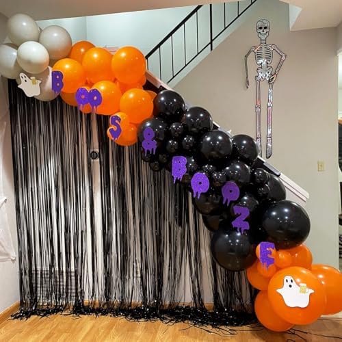 Black White Orange Balloon Arch Kit, 140Pcs Black Orange White Halloween Balloon Garland kit, 18 12 10 5 Inch Different Size Balloons for Halloween Birthday Thanksgiving Day Party Decorations