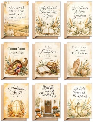 Religious Thanksgiving Cards, 18 Christian 5x7 Cards with Envelopes