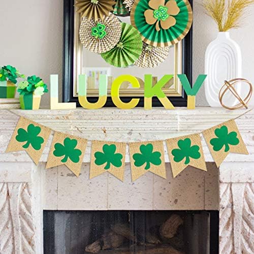 Partyprops Rustic Shamrock Garland | Burlap Shamrock Garland Banner | St. Patricks Day Decorations | Burlap Clover Garland Banner | Irish Day Celebration Decor