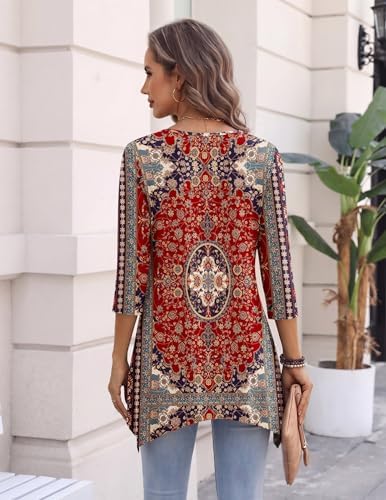 Zeagoo Womens Tops 3/4 Sleeve Loose Fit Dressy Tunics Plus Size Boho Shirts