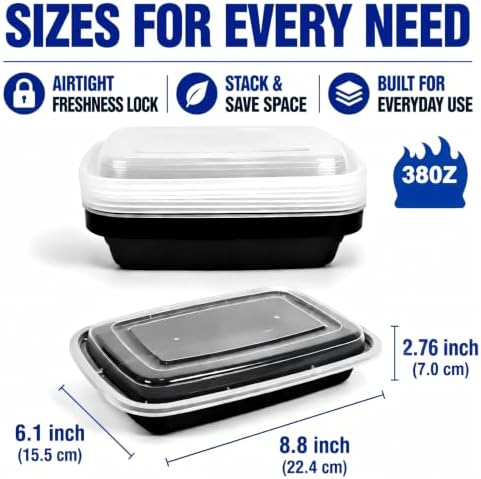 38oz 10 Pack Disposable Food Leftover Containers with Lids, Meal Prep Containers Reusable, To Go Containers Leakproof, Microwave Freezer Dishwasher Safe for Festival