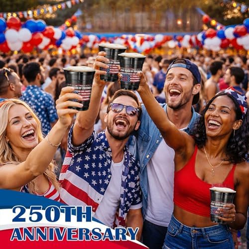 Vesici 100 Pcs 250th Anniversary Plastic Cups, Patriotic Disposable Cups