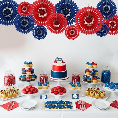 BEISHIDA Honeycomb Round Paper Fans Navy Blue Red Hanging Party Decoration