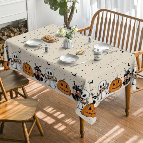Horaldaily Halloween Tablecloth 52 x 70 Inch Rectangular Jack-O-Lantern Cat