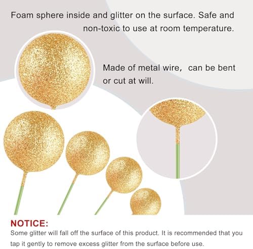 ASTARON 20 Pcs Glitter Gold Balls Cake Topper Decorations for Birthday Cake