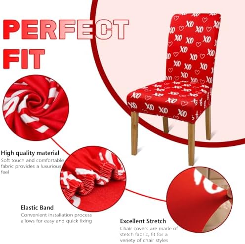 Valentine's Day Chair Covers for Dining Room Set of 6 Valentines Heart Dining Chair Slipcovers 6 Pcs Stretch Removable Washable Seat Protector 6 Pack for Valentine Home and Party Decor