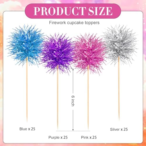Chinco 100 Pcs Cupcake Toppers Classic,Pink, Purple, Silver, Blue