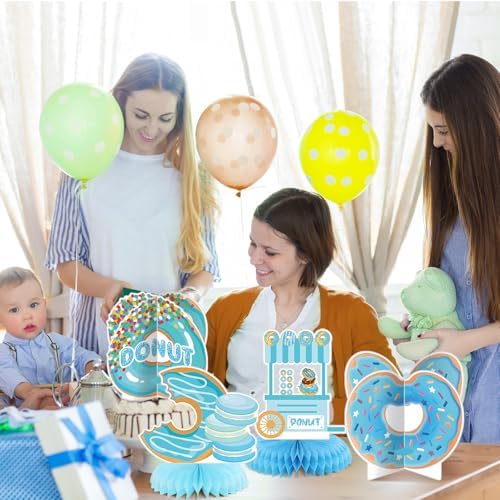 Chiisong 12 Pcs Donut Sprinkle Honeycomb Centerpieces for Boy Donut Baby Shower Decorations Blue Sprinkled Love Centerpiece Doughnut Table Decorations for Baby Shower Welcome Boy Newborn Photo Props