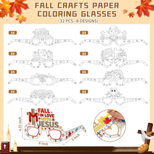 32Pcs Religious Fall Thanksgiving Crafts for kids DIY Coloring Glasses
