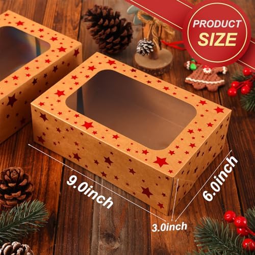 Christmas Brown Holiday Cookie Boxes, Red Star, 24 Pack, 9x6x3 In