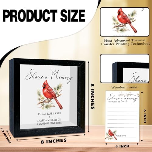 Red Cardinal Funeral Memory Card Box with Acrylic Window, 20 Pcs Memory Cards, for Sympathy Condolence Messages, Remembrance Table Decor, for Sympathy Memorial Gift, 8 x 8 in