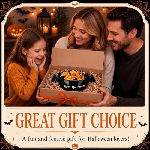 Reallnaive Halloween Candy Bowl Black Bat Ceramic Candy Dish