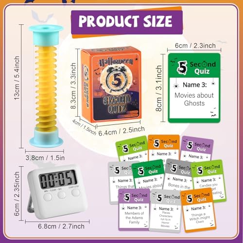 Halloween 5 Second Game 108 Boo Simple Question Cards Digital Timer and 5 Second Hourglass Halloween Question Card Games for Adults Family Party Fun Travel Game Night Think Fast and Shout Out Answers