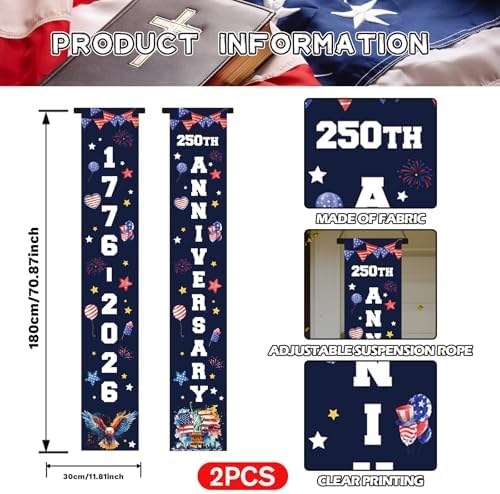 250th Anniversary America Banner, 1776-2026 USA 250 Years Patriotic Eagle Patio Banner, Memorial Day 4th of July Door Cover for Home Outdoor Indoor Decor Supplies