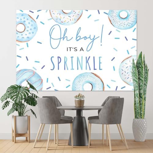 Donut Sprinkle Baby Shower Backdrop for Boy Blue Confetti Sprinkle Photography Background Oh Boy Donut Baby Shower Cake Dessert Table Decorations Photo Booth Props (5x3ft)