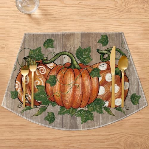Artoid Mode Pumpkins Vine Fall Wedge Placemats Set of 4-12 x 18 Inch