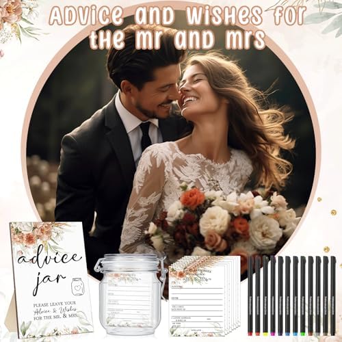 Sintuff 114 Pcs Boho Floral Wedding Advice Jar Cards for the Mr and Mrs