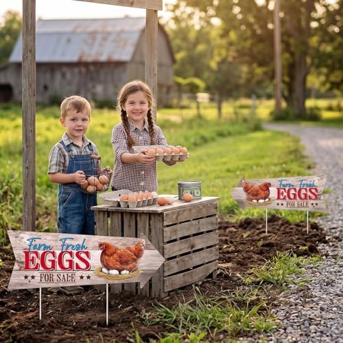 Rngmsi Farm Fresh Eggs for Sale Sign, 16 X 6 Inch 4PCS Double Sided Fresh Eggs Sign with 8 Stakes, Waterproof Corrugated Plastic Mark for Indoor Outdoor Yard Business Supplies Home Decor