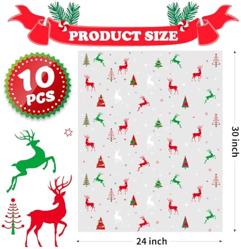 CUDICY Christmas Cellophane Gift Bags 10pcs Large Holiday Gift Wrap 24x30 Inch Clear Gift Basket Wrapping Plastic (Reindeer)