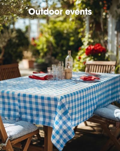 Pureegg Blue Plaid Plastic Table Cloth Disposable 10 Pack 54x108 Inch