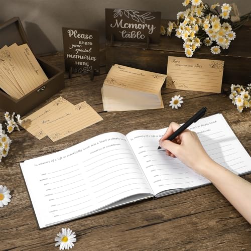 Celebration of Life Guest Book Funeral Memory Cards, White Leaf