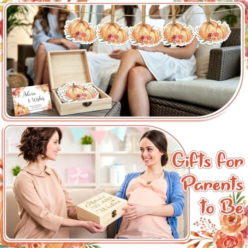 50 Pcs Fall Baby Prediction Advice Cards with Wooden Keepsake Box