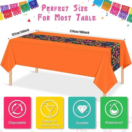 12 Pcs Mexican Fiesta Plastic Tablecloth,108 x 54 Inch