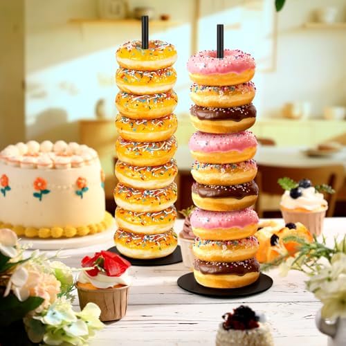 2 Pcs Metal Donut Display Stand Tower for Dessert Table, Black