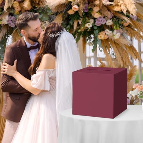 Hooqict Burgundy Card Box with Slot 9.1" Money Gift Card Box for Graduation, Wedding, Reception, Party, Birthday, Retirement, Raffle Box Envelope Ticket Holder